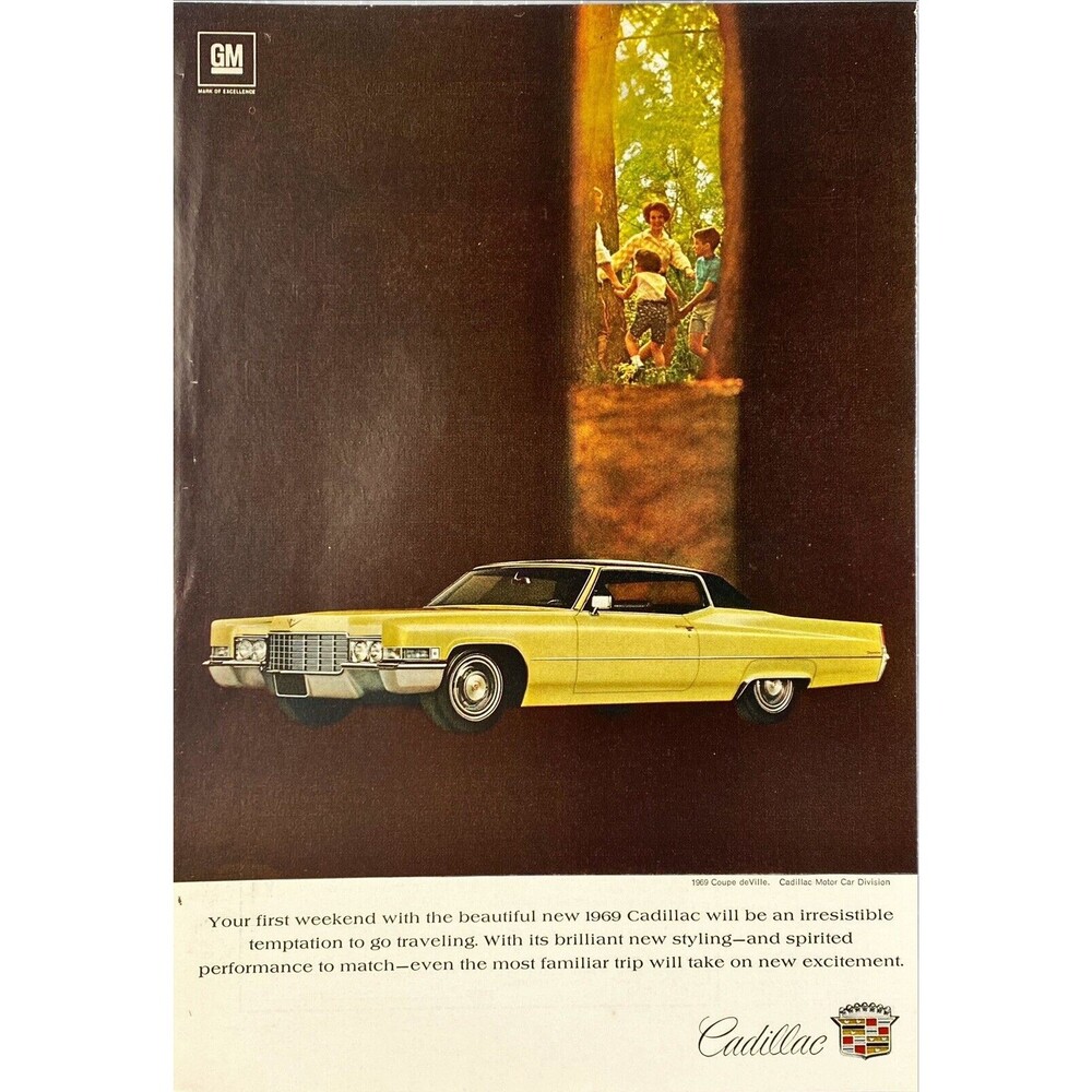 Cadillac Coupe deVille 1969 "Spirited Performance" Vintage Print Ad 1969